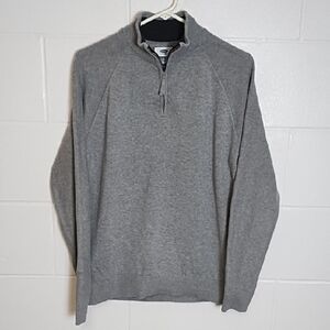 Gray 100% Cotton 1/4 Zip Up Sweater with High Collar Ribbed Cuffs & Hem